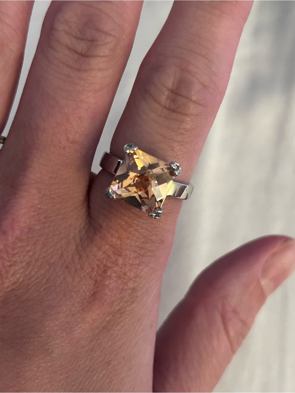 Champagne-Cut Crystal Ring in Silver-Tone Setting - Picture 1 of 6